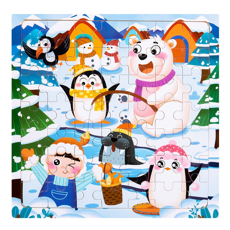 Wooden 49-Piece Scene Puzzle Children'S Early Education Puzzle Animal Dinosaur Traffic Cartoon Wooden Flat Puzzle Toy - Image 1